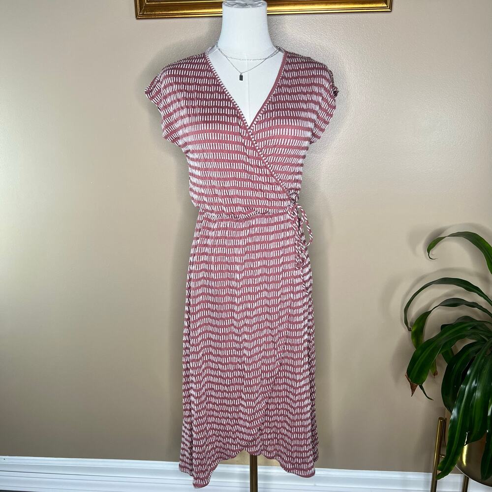 Caution to the Wind Pink White Striped Wrap Midi Dress Small